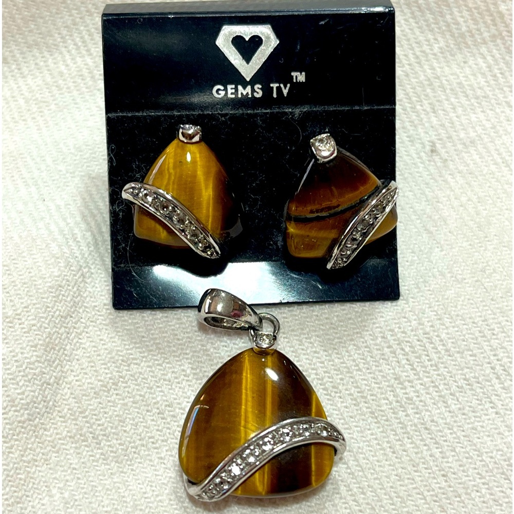 Tigers eye sterling silver pendant/earrings set